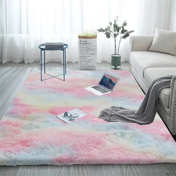 Mjuk matta lurvig matta färgglad fluffig sovrumsmatta batik regnbåge 80*160cm