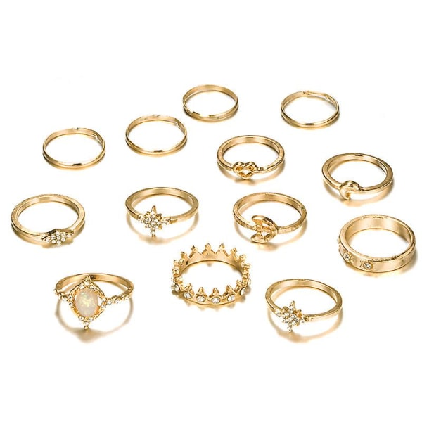 13 st Ringar Guld Bohemian Ringar För tjejer Vintage Gem Kristallringar Joint Knot Ring Sets