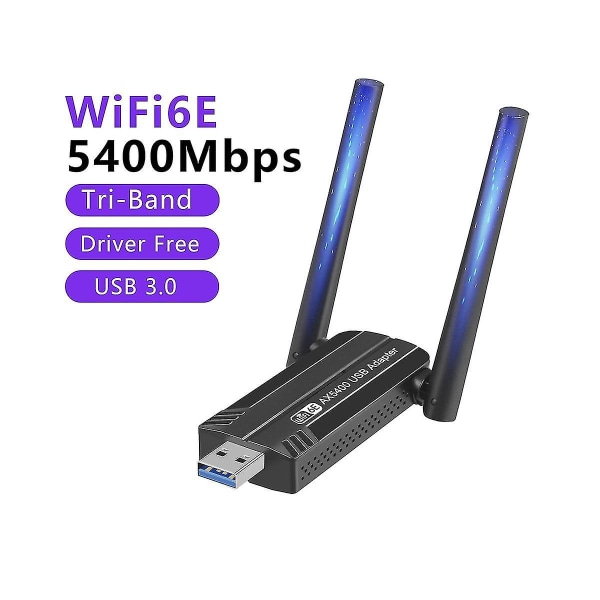 5400 Mbps WiFi 6E netværkskort USB 3.0 WiFi Adapter -Band 2.4G 5G 6G Wifi Modtager Dongle til 11 drivere (sort)