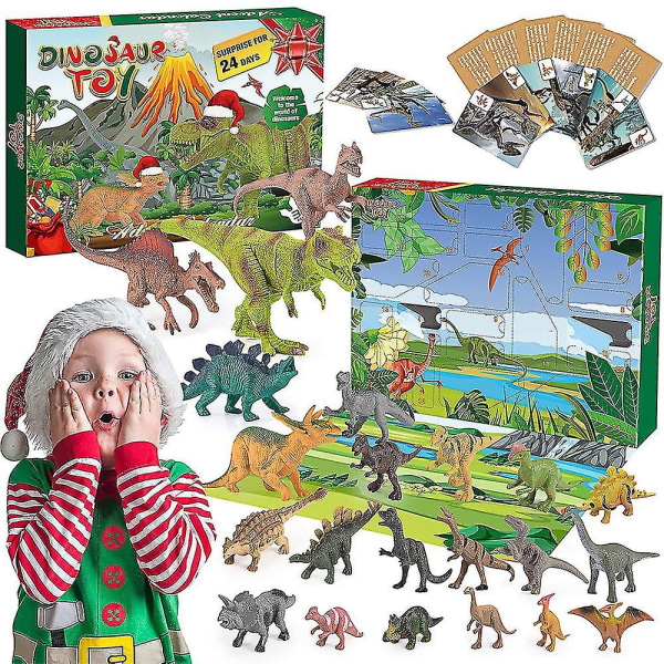 2023 Jule-adventskalender Dinosaur Legetøj, Xmas 24 Dage Nedtælling Surprise Blindkasse med forskellige Dino figurmodeller Gave til småbørn Børn