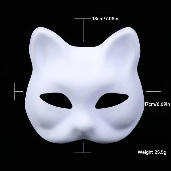 Therian Mask Cat Mask, DIY Blank White Paper Cat Masks til at dekorere, Customizable Graffiti-ready Designs, Ideel til håndmaling og Cosplay (5 stk., Hvid)