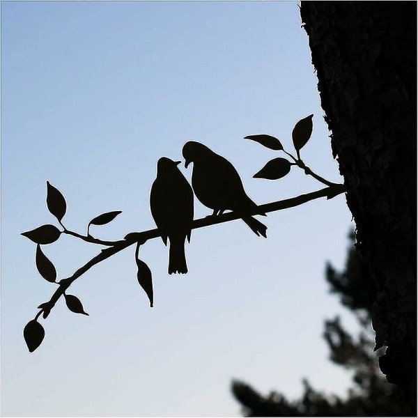 Metal Bird Stål Silhouette, Steel Branch Bird Decoration, Metal Figure Art, Tree Art Decor, kompatibel utendørs hage terrassedekorasjoner (C)_Aleko