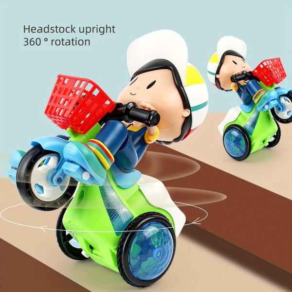 Kreativ barnestunt trehjulssykkel storhodedukke Elektrisk gavesykkelleketøy (gutt)