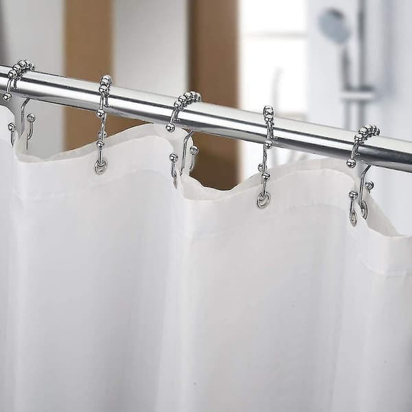 Duschdraperi-krokar, rostfria metallringar, set med 12 kromringar