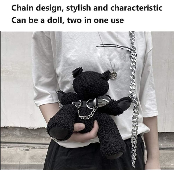 Kvinners crossbody-veske (håndveske svart) Cross Body-veske med kjedestropp Dyreveske Teddybjørn-veske Gotisk lommebok for kvinner jenter