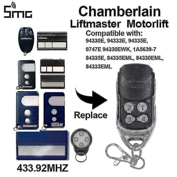 Chamberlain Liftmaster Garasjedør Fjernkontroll Motorlift 1a5639-7 D-66793 94335e 4335e 4330e 4333e 4332e Erstatning 433 Mhz(94335e Etc) (ls)