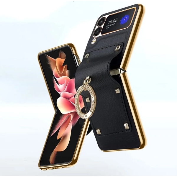 Samsung Galaxy Z Flip 4 Stand Case - Med glittermetallring Lila