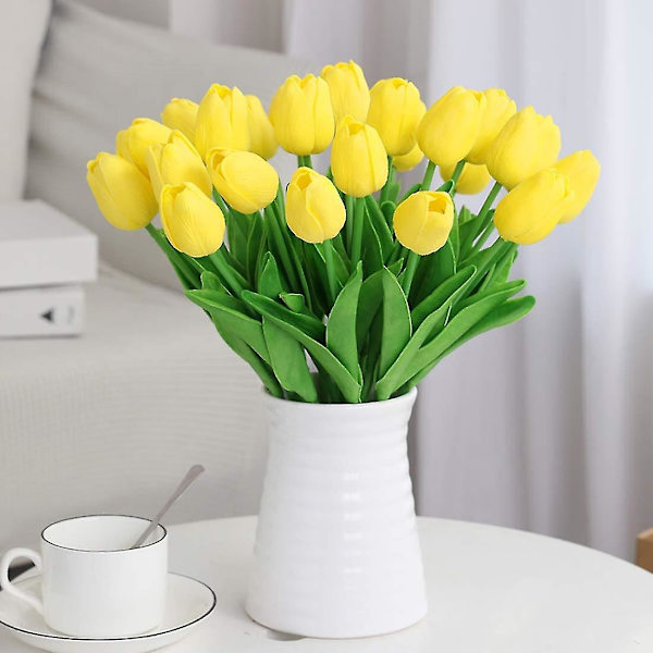 10 st konstgjorda blommor Falska tulpaner Latexmaterial Real Touch För bröllop Rum Hem Hotell Fest Dekoration (GUL)