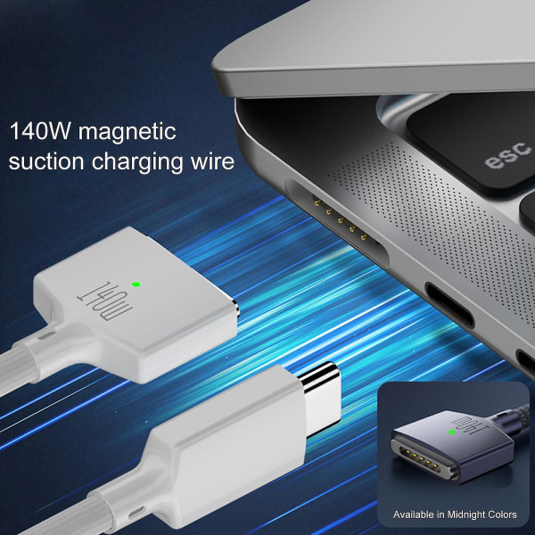 Typ-c till magnetisk laddningskabel Typ-c-adapterkabel för Macbook Pd3.1 140w snabbladdningsadapterkabel för Macbook-strömförsörjning - Snngv（Vit）