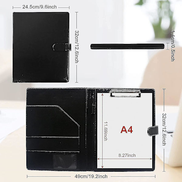 A4 Magnetisk Konferensmapp Clipboard Med Förvaringsportfölj Padfolio Pu Läder Intervju Dokument