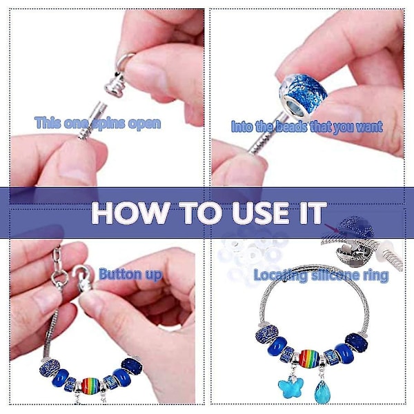 100 st DIY Smyckestillverkningssats Present till Vuxna och Barn, Europeiska Lampworkpärlor Metall Distanspärlor Strasstillbehör för Charm Armband Tillverkning