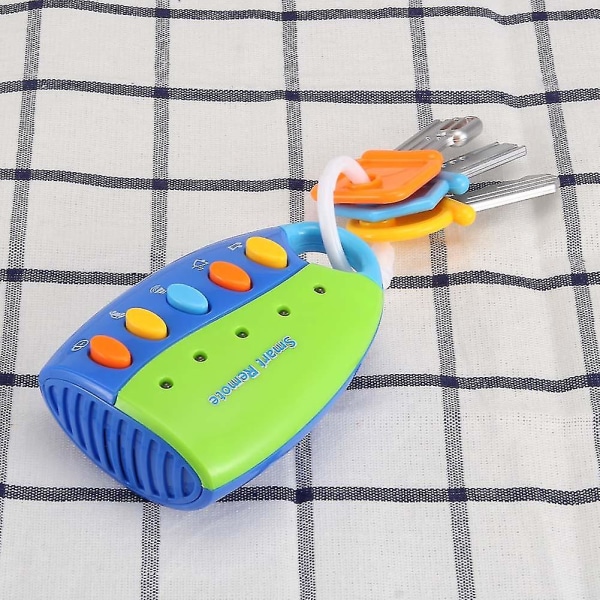 Tecknad Baby Barn Musikalisk Smart fjärrkontroll Bilnyckel Leksak Bilröster Låtsas Leksaker（Blå）