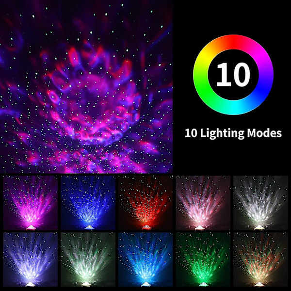 Stjernehimmelprojektor, 10 farger LED-projektorlampe nattlys med Bluetooth-høyttaler, fjernkontroll og timer nattbordslampe for baby barn voksen soverom