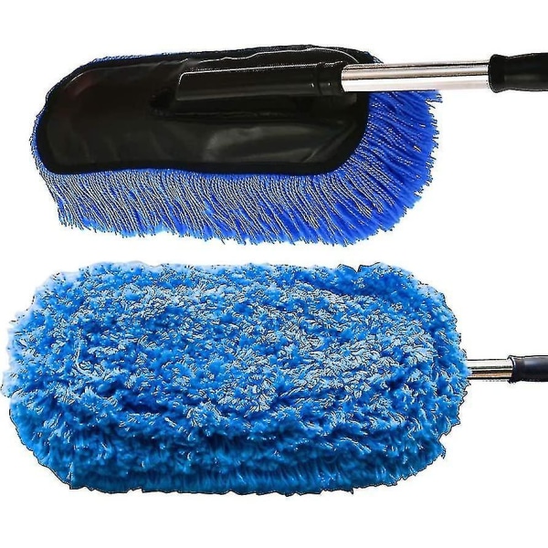 Microfiber Car Duster Wash Moppe med forlængeligt håndtag til eksteriør og interiør, fnugfri ridsefri rengøringsbørste rengøringsværktøj (blå)