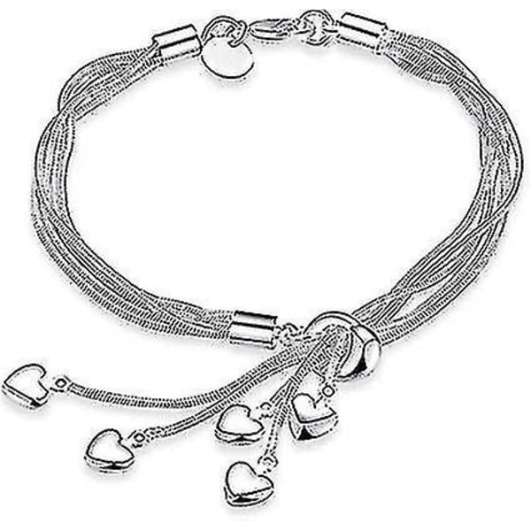 925 Sterling Silver Femlinjerskedja med fem hjärtan Armband Bangle -ZHENV