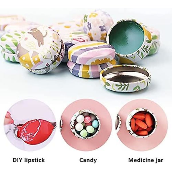 12-pack Runda Tomma Tennburkar, Blommiga Mini Rese-Tennburkar, 20ml Återfyllningsbara Behållare för Ljus, Läppbalsam, Salva, Ögonskugga, Puder