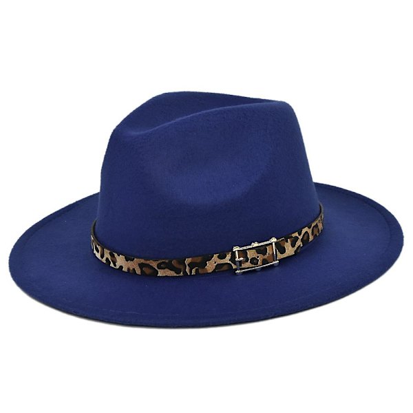 Uusi tyyli Leopardi villahattu Jazz hattu Retro musta villa Jazz hattu litteä lieri leveälierinen hattu