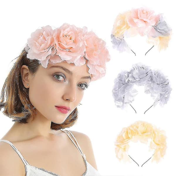 Hårband för bröllop, brud, blomsterkrans, 3D-simulerad blomma, strand, hårring