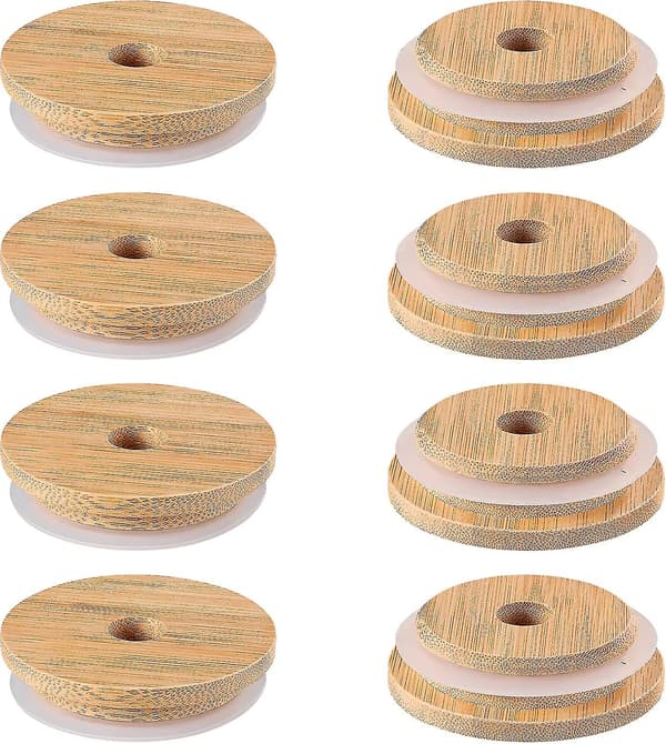 8 st återanvändbara bambu burklock 70 mm bambu murburklock med halmhål för bred mun murburk (8 st)