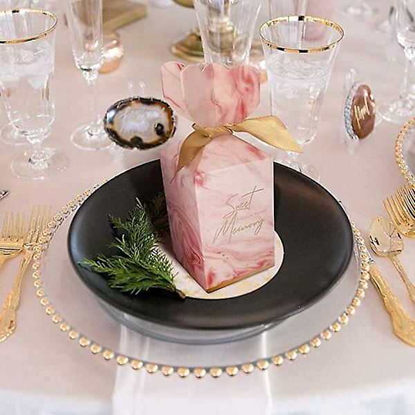 20 st godisaskar i papper DIY med guld band för bröllop, babyshower, födelsedagsfest (2,28 x 3,46 x 5,71 tum, rosa och vit) (marinblå rosa)