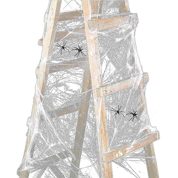 5 Set Halloween Spindelväv Dekoration Spindelnät Med 2 Spindlar (vit)