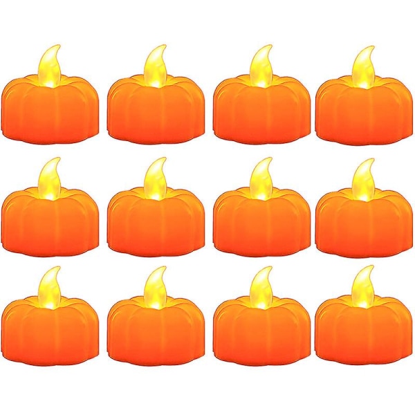 12 syksyn kurpitsatee-lyhtyä Led-kurpitsan liekittömät kynttilät Kiitospäivän Halloween-koristeet
