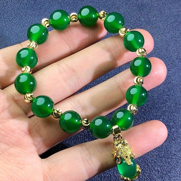 Ghyt Dammode Gröna Jade Pärlor Smycken 18k Guldpläterad Berlock Kedjebracelet