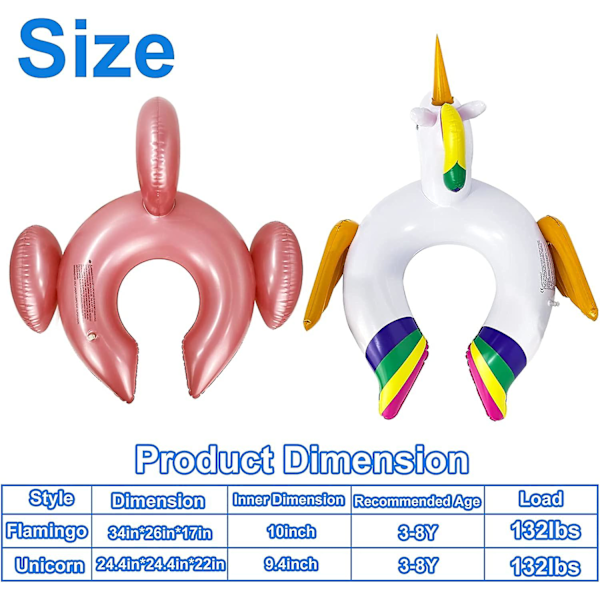 Enhörning & Flamingo Pool Float (2-pack), Uppblåsbara Badringar Strandfloaties För 3-8 Åriga Barn Småbarn Flickor Pojkar Sommar Strand Pool Dekorationer