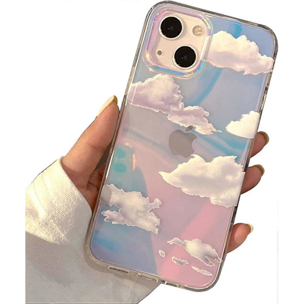 Söt Transparent Kristalldesignat iPhone 13 Skal 6,1 tum 2021 Släppt, Stötsäkert Skyddande Hållbart Telefonfodral Smalt Omslag för Vit Moln Estetik G