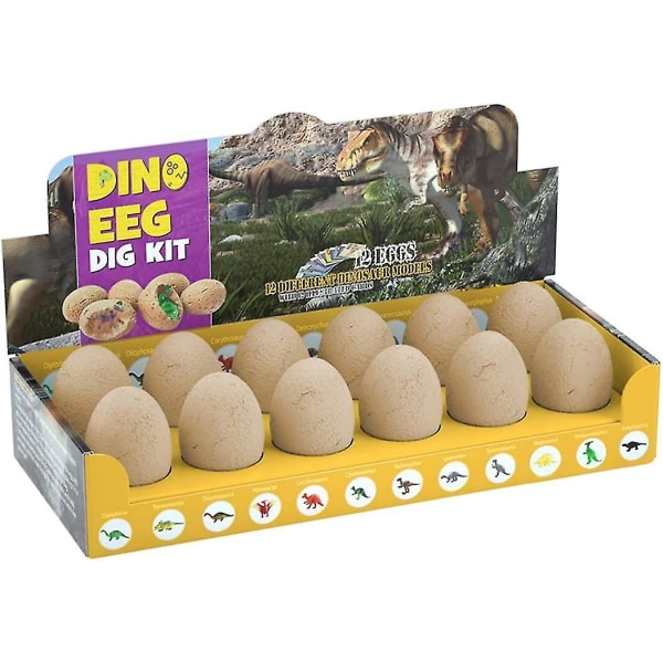 12 kpl Dinosaur Egg W/12 Esittelykortit ja kaivutyökalut Opettava dinosaurusten kaivaussarja Vanhemmille ja lapsille Interaktiivinen dinosaurusmunan kaivaussarja