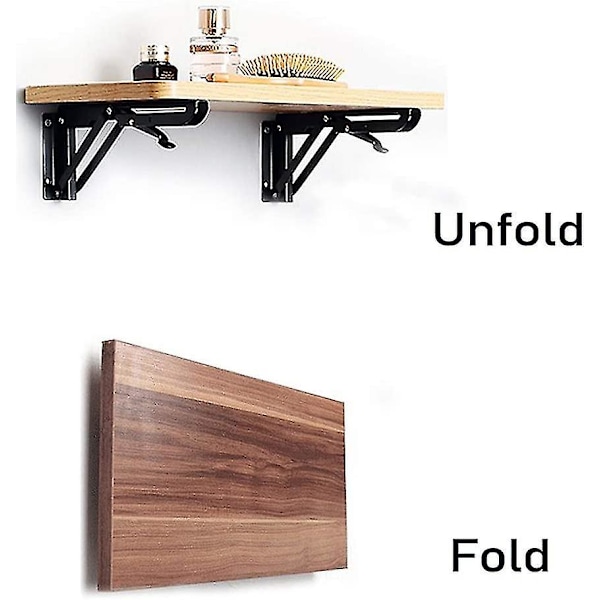 2 st fällbara konsoler 250 mm, kraftiga rostfria fällbara hyllgångjärn väggmontering utrymmesbesparande DIY triangelfäste för bänk bord bokhylla F