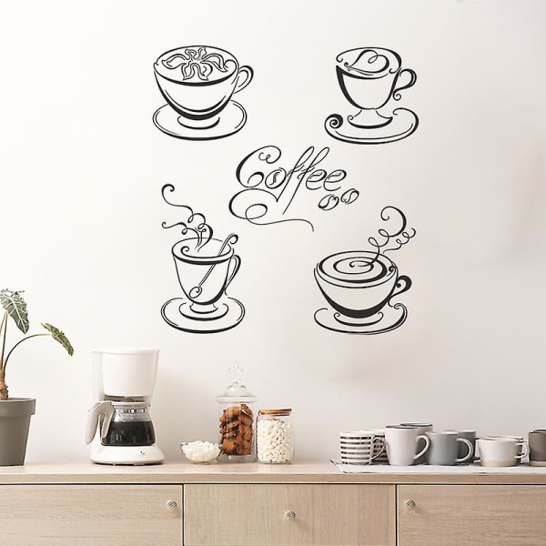 1 sæt køkken vægdekorationsklistermærke Kaffe Tekop Blomsterkunst Vægdekorationsklistermærke Kaffekop vægkunstklistermærker Aftagelig DIY vægkunstdekoration til køkken