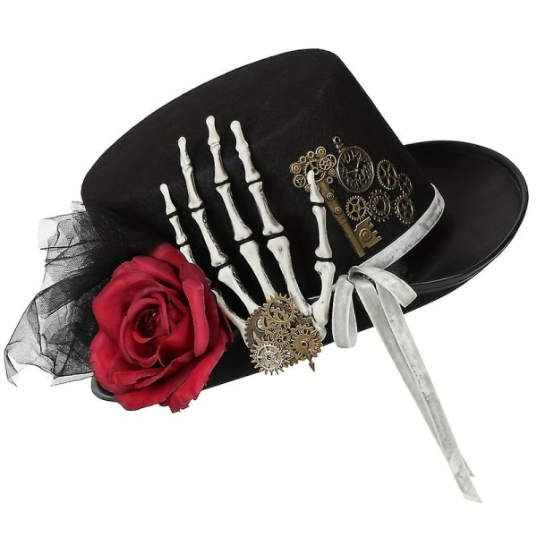 Unisex lue gotisk skjelett Heavy Metal Dark Wind Black Steampunk Hat Metal Gear Rose Halloween Hat（60-61cm）