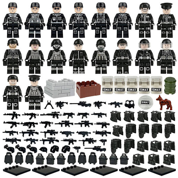 Militär Svart Swat Minifigur Barn Montering Byggsten Dock Leksak Små Partikel Tillbehör Delar Sköld（L-17）