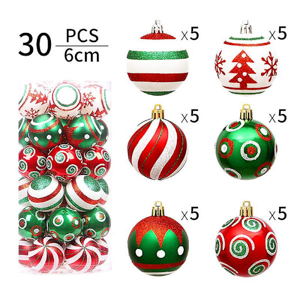 60 mm/2,36 tum Delikat Kontrastfärg Tema Måleri & Glimmande Julgranshängen Dekorativa Hängande Julgranskulor Kulor Ornament Set - 30 st