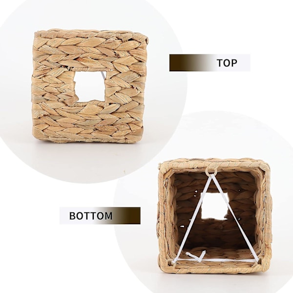 Vävda Växtkorgar i Vattenhyacint, Kvadratisk Vävnadshållare, Dekoration, Servettdispenser, Organiserare för Bänkskivan, 5 x 5 x 5 tum, Naturlig