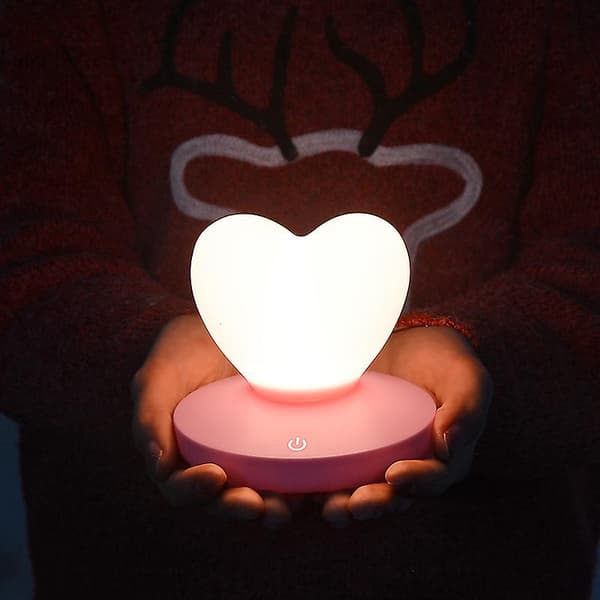 Led berøring kontroll nattlys hjerteformet (rosa)