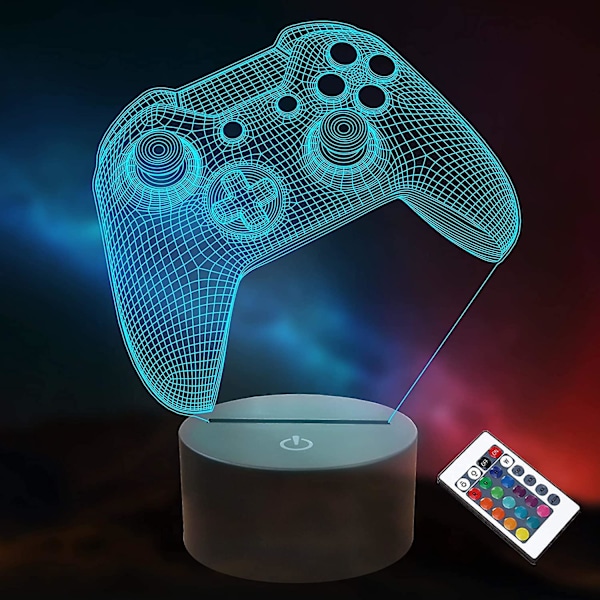 Lightzz 3D Nattlampa för Spelkonsol med Fjärrkontroll + Touch-knapp 16 Blinkande Färger + Timer, Skrivbordslampa för Barnrum, Spelaregåvor