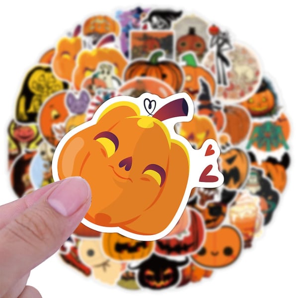 Wabjtam 50 st Halloween Pumpa Stickers, vinyl Vattentäta Stickers För Laptop, stötfångare, skateboard, vattenflaskor, dator, telefon, Roliga Halloween Pumpa