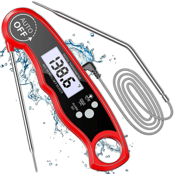 Cocoda kjøtttermometer Grilltermometer, LCD digitalt steketermometer Kjøkkentermometer med 2 sonder i rustfritt stål og lang ledning og magnet, Tempe