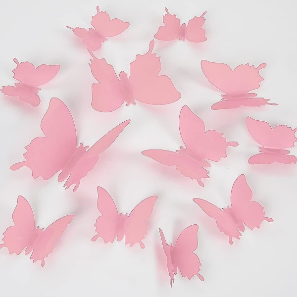24 kpl Perhoset seinätarrat Perhoset koristetarrat kodin sisustamiseen Lastenhuoneen makuuhuoneen sisustus (vaaleanpunainen)