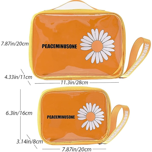 Sminkväska i 2 delar, Daisy Transparent Kosmetikväska, Vattentät Rese-sminkväska i PVC för Kvinnor Män (gul)
