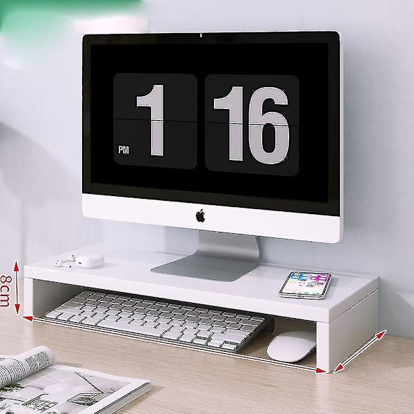Træskærmforhøjelse, skærmstativ, bærbar computerstativ, pc, tv, til hjemmekontoret, 30 * 10 * 8 cm, hvid