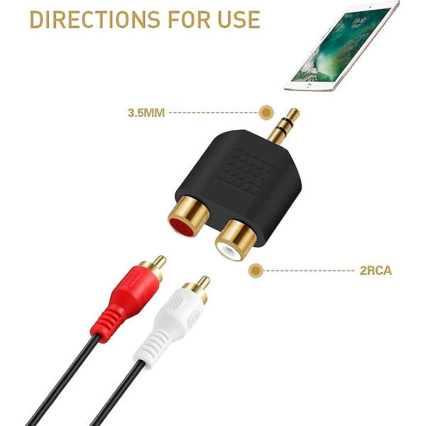 Splitteradapter - Gullbelagt 3,5 mm hann stereo til 2 Rca hunnkontakt Y-plugg lydkonverter (2stk, gull)