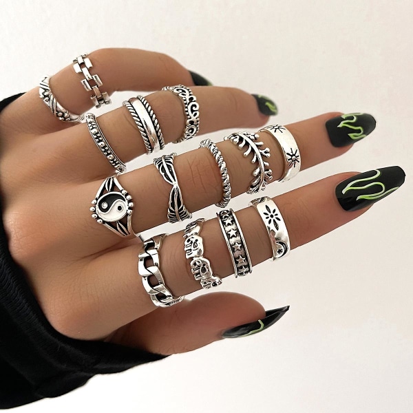 Ghyt 29pc Fashion Boho Knuckle Rings Set For Women Girls Men, Vintage Retro Crystal Bohemian Midi Rings, Joint Nail Band Cuff Toe Statement Finger Rin