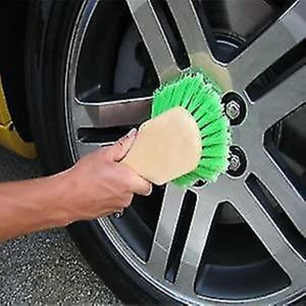 Hjul- och däckborste för bilfälg, mjuk biltvättborste, rengör däck och släpper ut smuts och vägsmuts, kort handtag för enkel skurning-grön