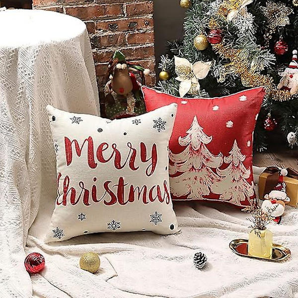 Röd Jul Kuddfodral 45.72 X 45.72 Cm Juldekoration God Jul Träd Snöflinga Vinter Semester Dekoration Soffa Kudde Kuddfodral