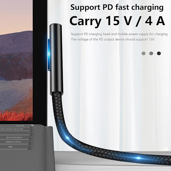 Laddningskabel Säker Snabbladdning 1,8 m 102 W 15 V 4 A Pd Typ-c Laddningssladd För Microsoft Surface Pro 6/5/3/4 - Snngv