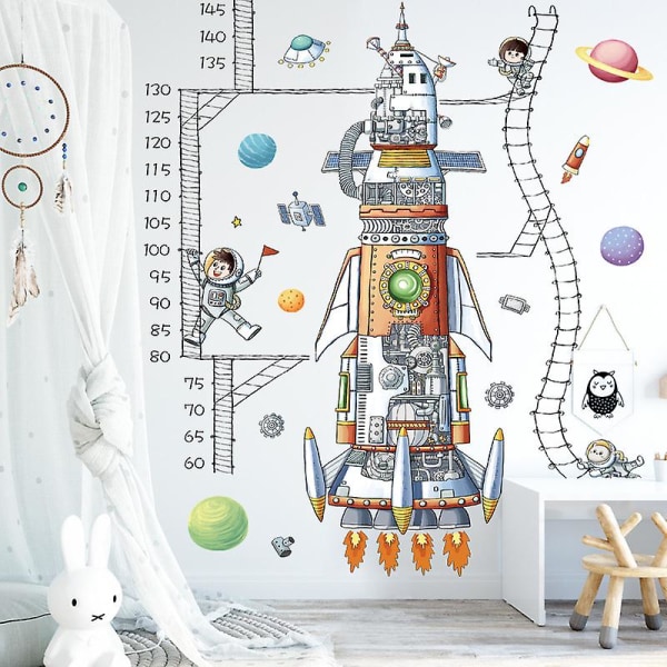 Astronaut Höjd Tillväxtdiagram Barn Väggdekaler Peel and Stick Avtagbara väggdekaler för barn Inredning i förskola sovrum Vardagsrum