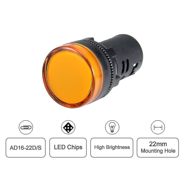 2 st AC/DC 110V Indikatorlampor, Gul LED, Infälld Panelmontering 7/8\" 22mm（Vit）